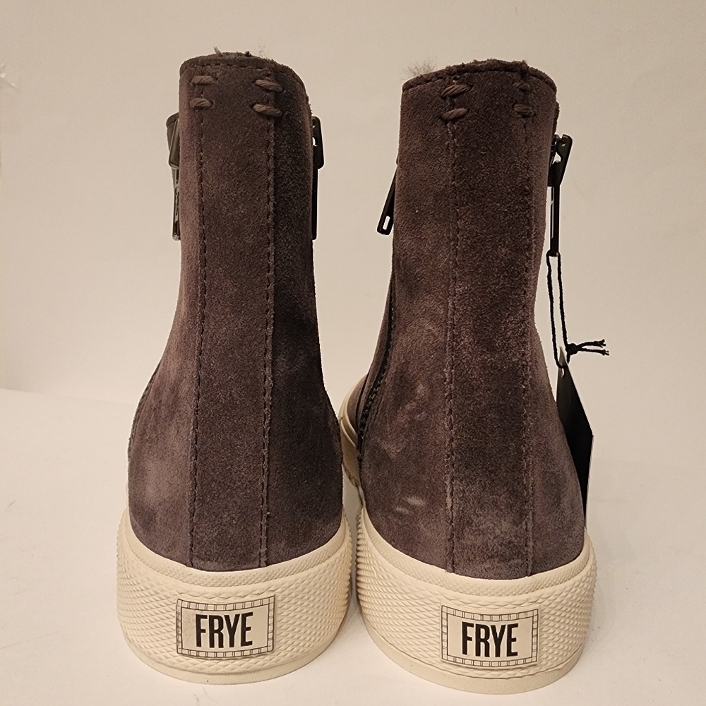FRYE Gia Lug Shearling Suede Double Zip Boots In Grigio Gray Size 5.5 - Picture 13 of 16